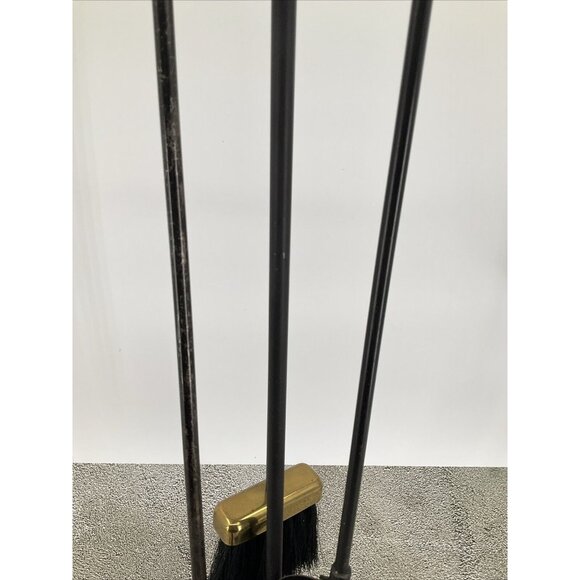 Mid-Century Modern Brass and Iron Fireplace Tool Set 3 Piece w/ stand USA - Picture 5 of 12